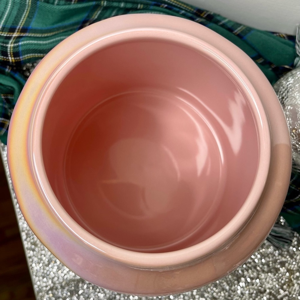 Rae Dunn Pink Iridescent Holiday Cookie Jar Merry & Bright Christmas Decor New - Picture 8 of 9